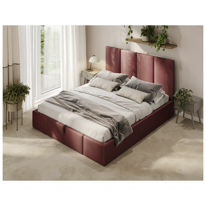 Dunkelrotes Bett gepolstert modern